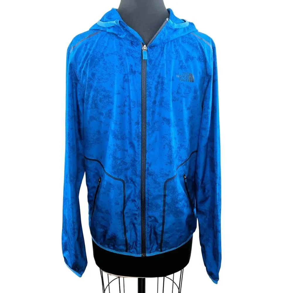 THE NORTH FACE Lightweight Nylon Windbreaker Blue Print Men's Hooded Jacket S
